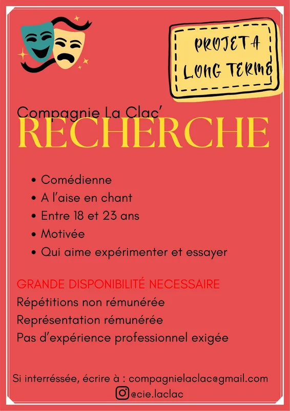 Couverture — PROJET EN CONSTRUCTION CHERCHE COMEDIENNE