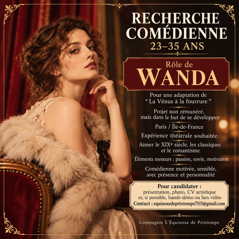 Couverture — Compagnie cherche une comédienne 23-35 ans