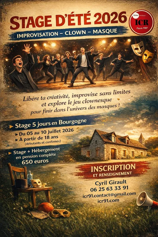 Couverture — Stage d’été 2026: Improvisation, Clown, masque